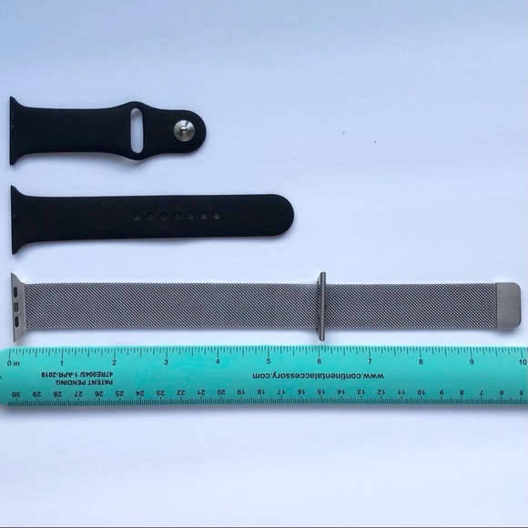 NEW 2 Band Bundle Silver Milanese Loop + Black Sport Apple Watch 42/44/45mm M/L - Picture 4 of 6
